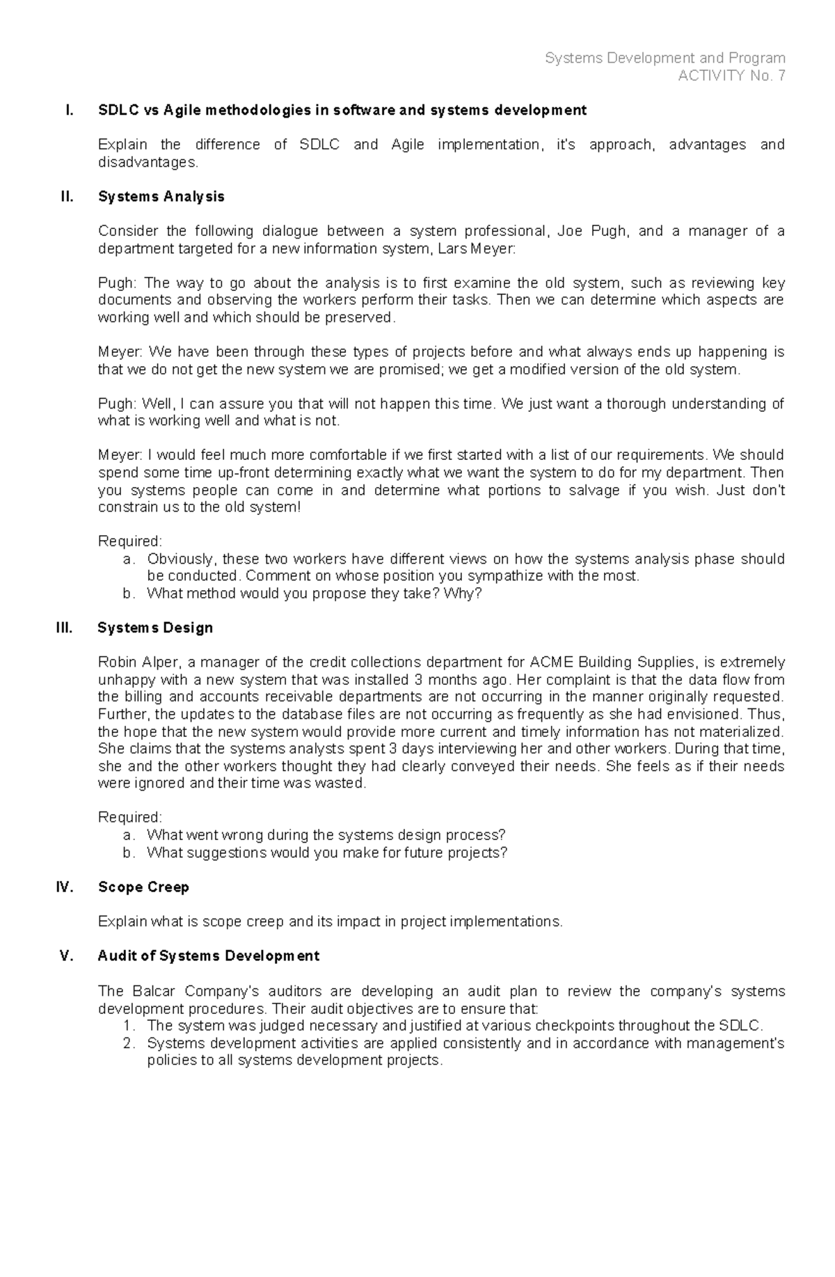 Activity 7 Systems Development and Program - Systems Development and ...