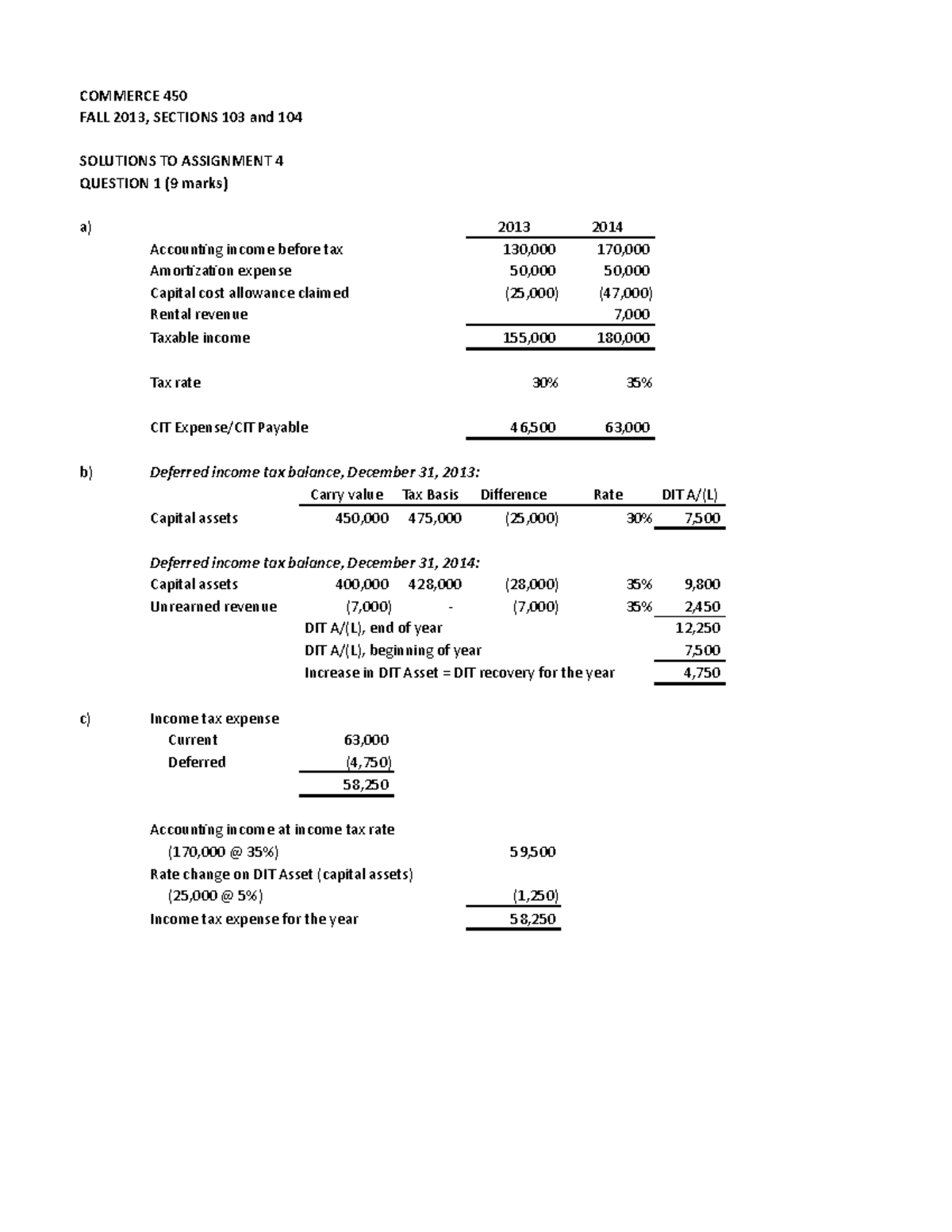 Seminar assignments - solutions to assignment 4 - COMMERCE 450 FALL ...