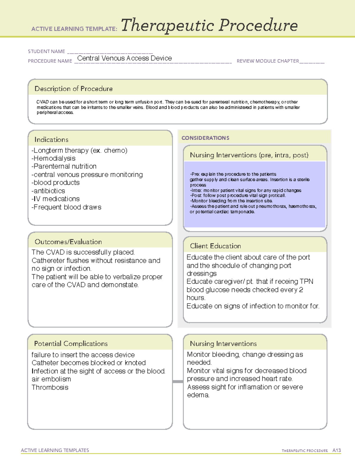 ATI therapeutic procedure CVAD ACTIVE LEARNING TEMPLATES THERAPEUTIC