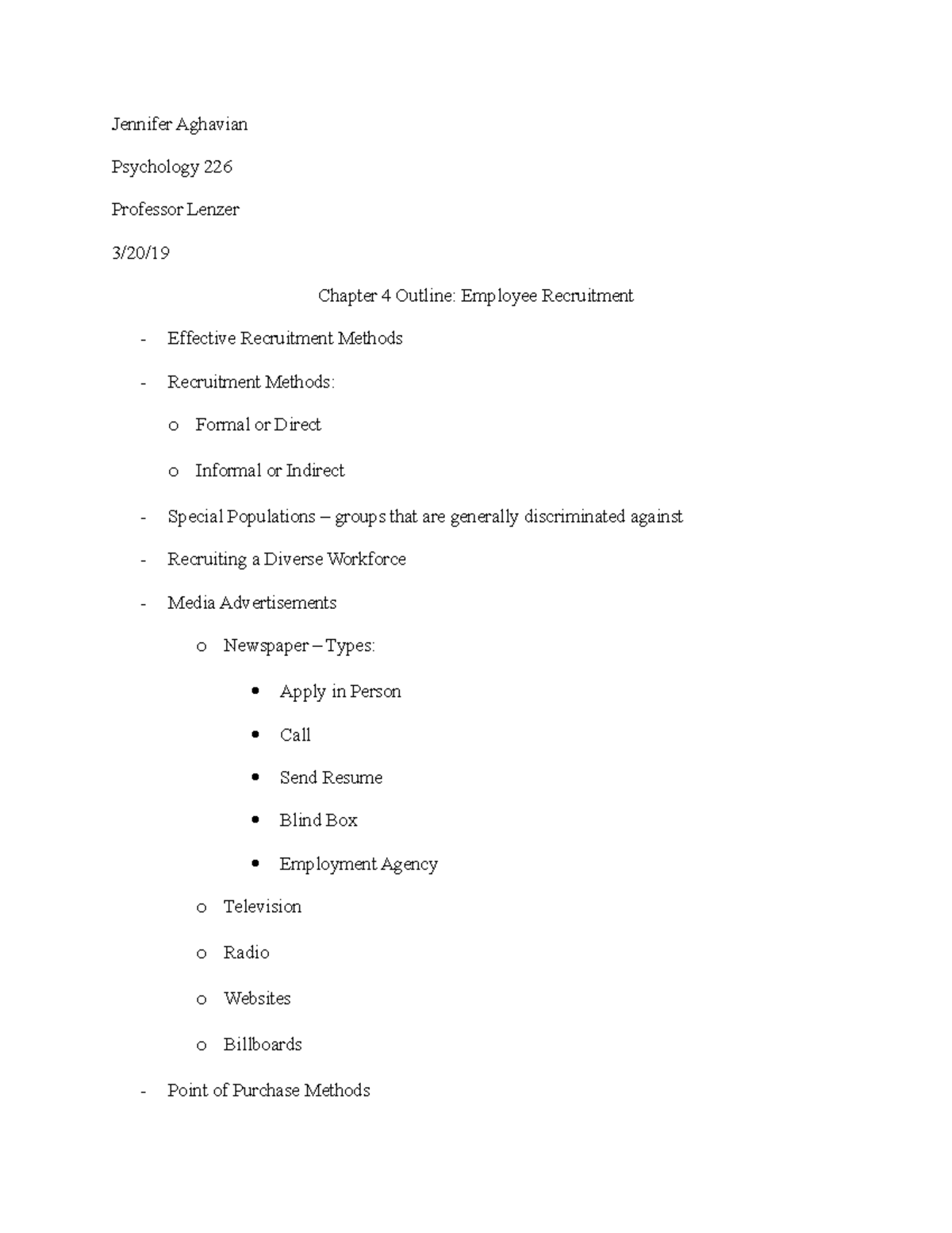 Psych 226 Ch 4 outline - Professor Janice Lenzer Chapter summary notes ...