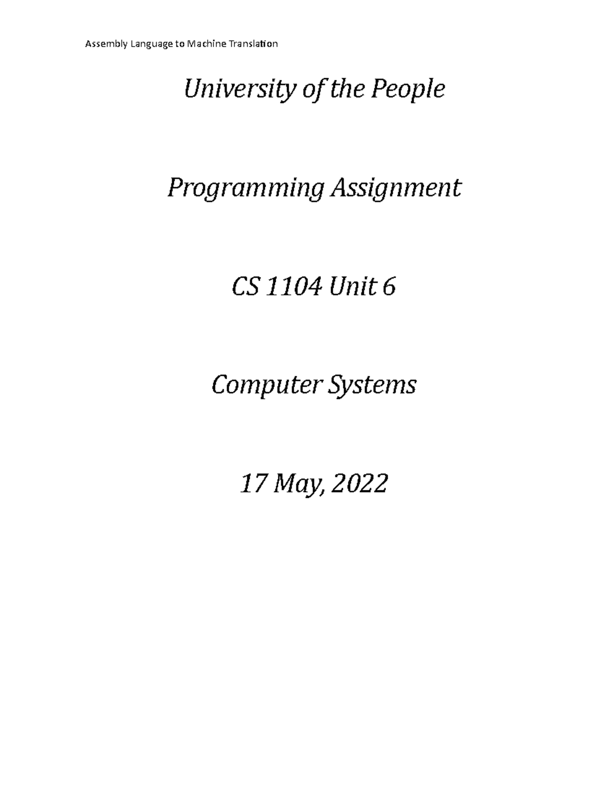 Written Assignment CS1104 Unit 6 - University Of The People Programming ...