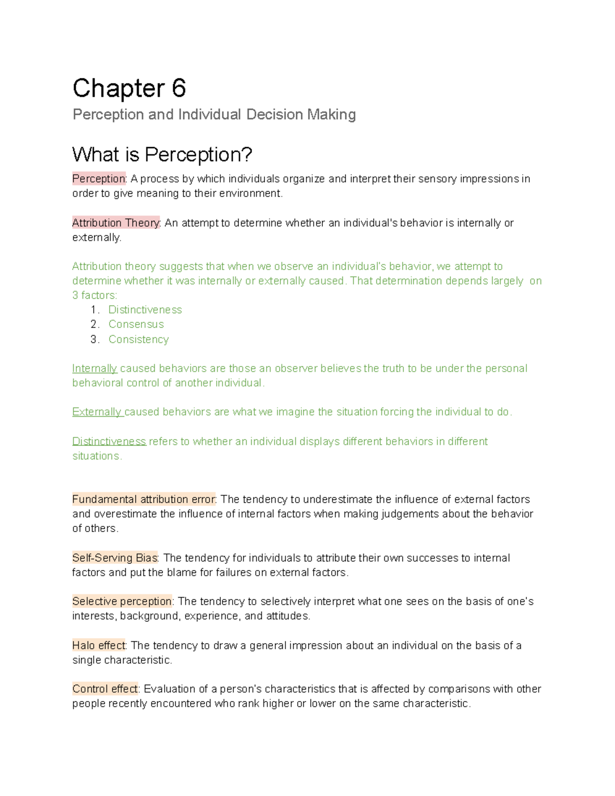 Chapter 6 - Notes, Key Terms And Study Quiz - Chapter 6 Perception And ...