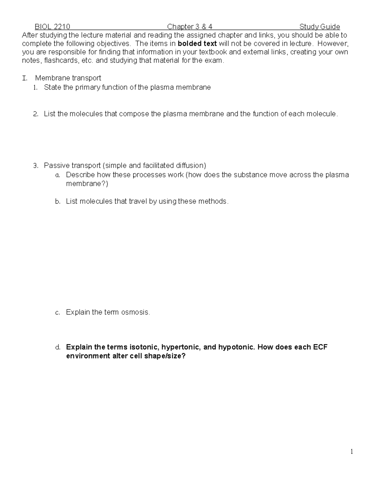 Ch.3 And 4 Study Guide - Notes - BIOL 2210 Chapter 3 & 4 Study Guide ...