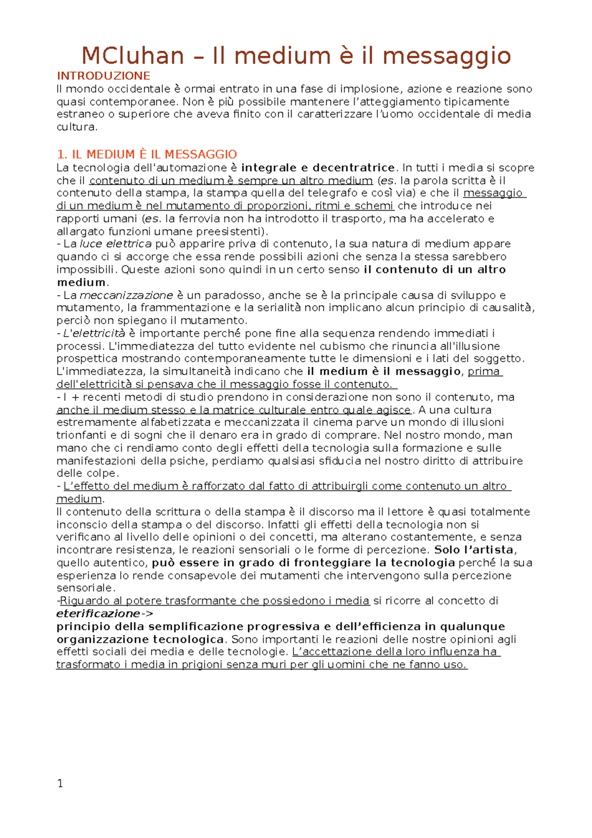 The medium is the message ITA MCluhan Il medium è il messaggio