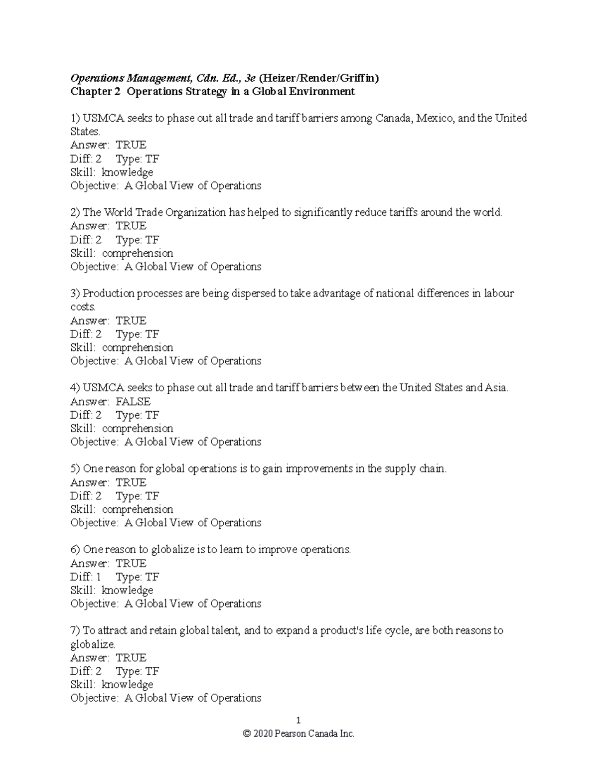 Chapter 2 - testbanks - Operations Management, Cdn. Ed., 3e (Heizer ...