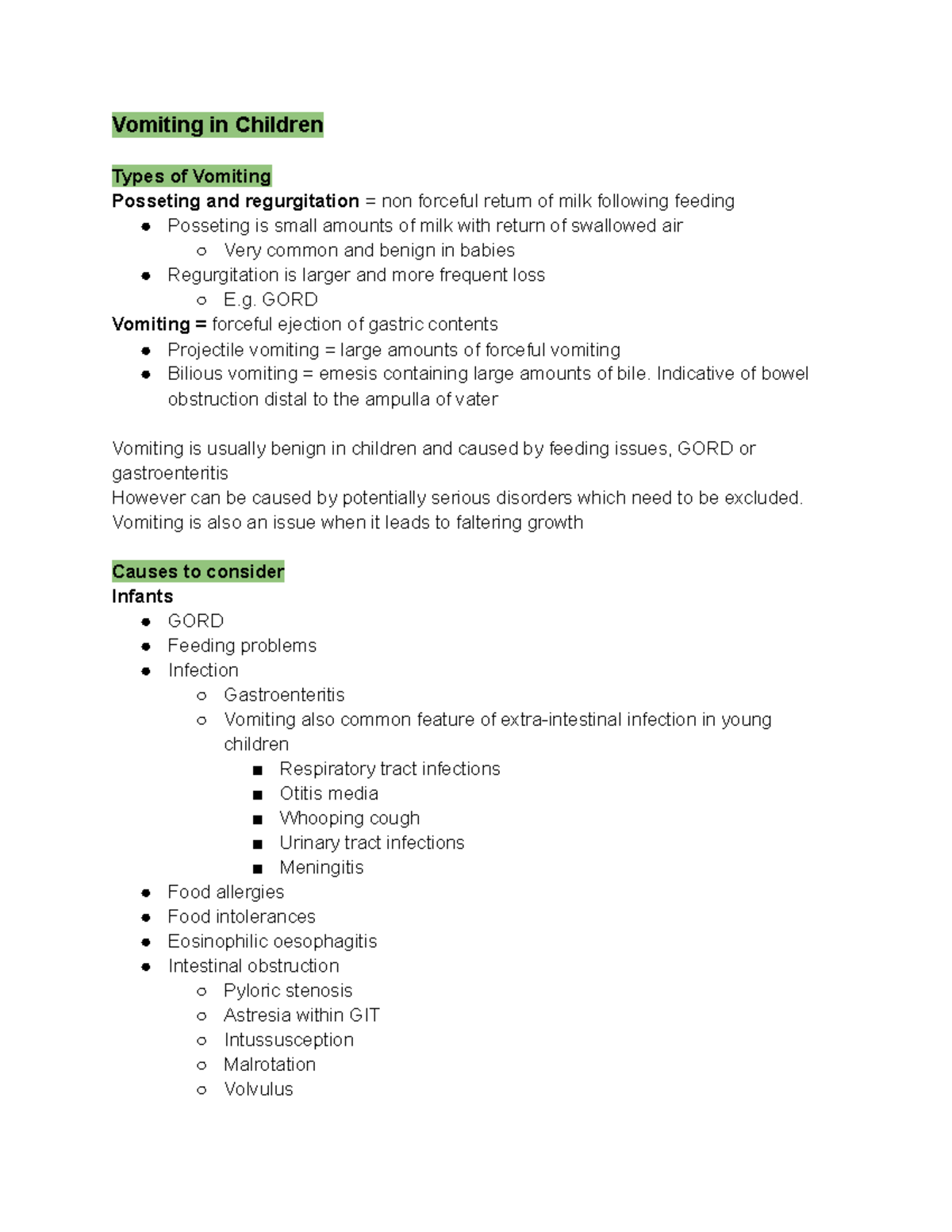 Vomiting in Children Vomiting in Children Types of Vomiting Posseting and regurgitation = non