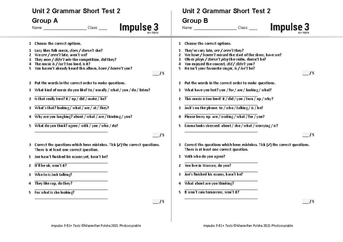 Unit%202%20Grammar%20Short%20Test%202%20A+B - Impulse 3 B1+ Tests