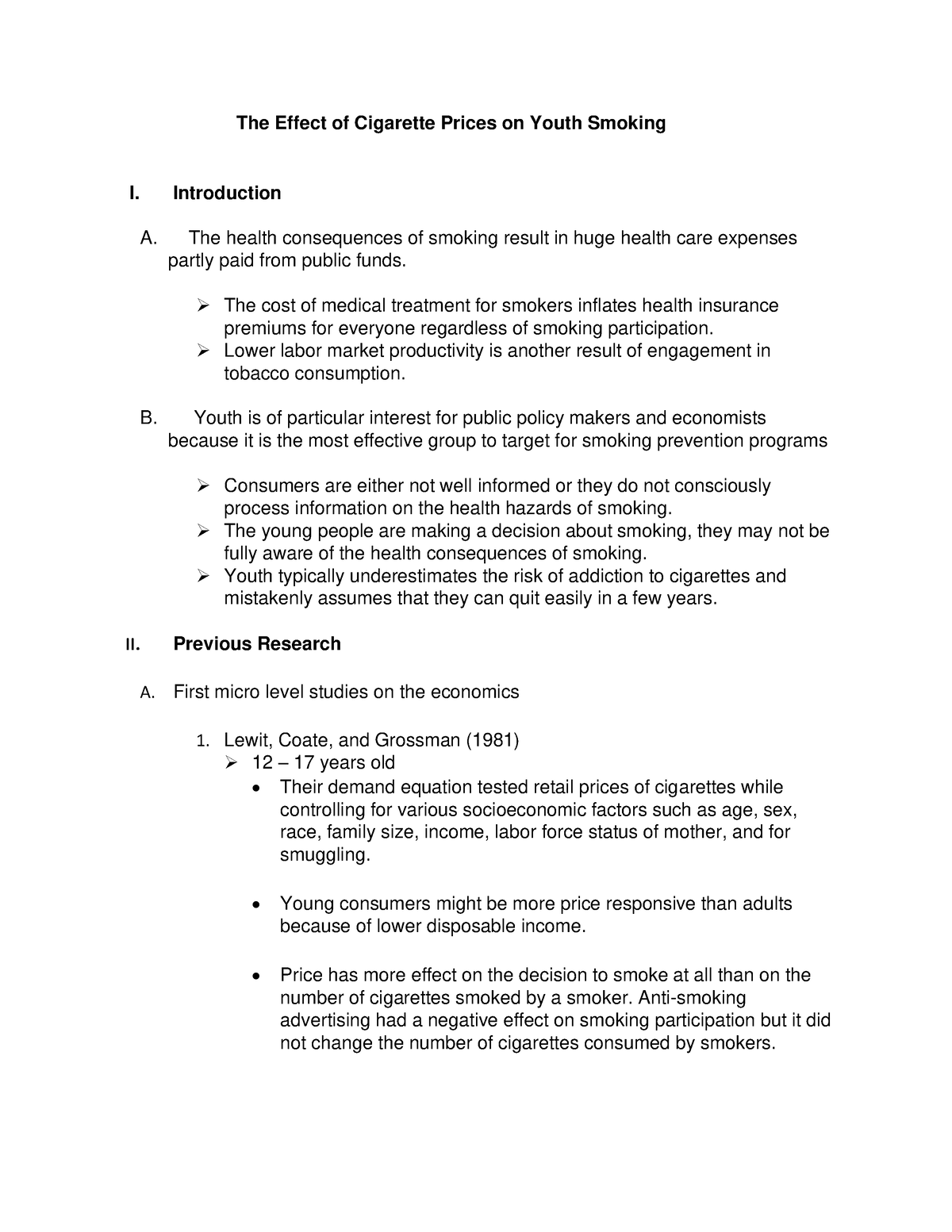 the effect of cigarette prices on youth smoking research paper