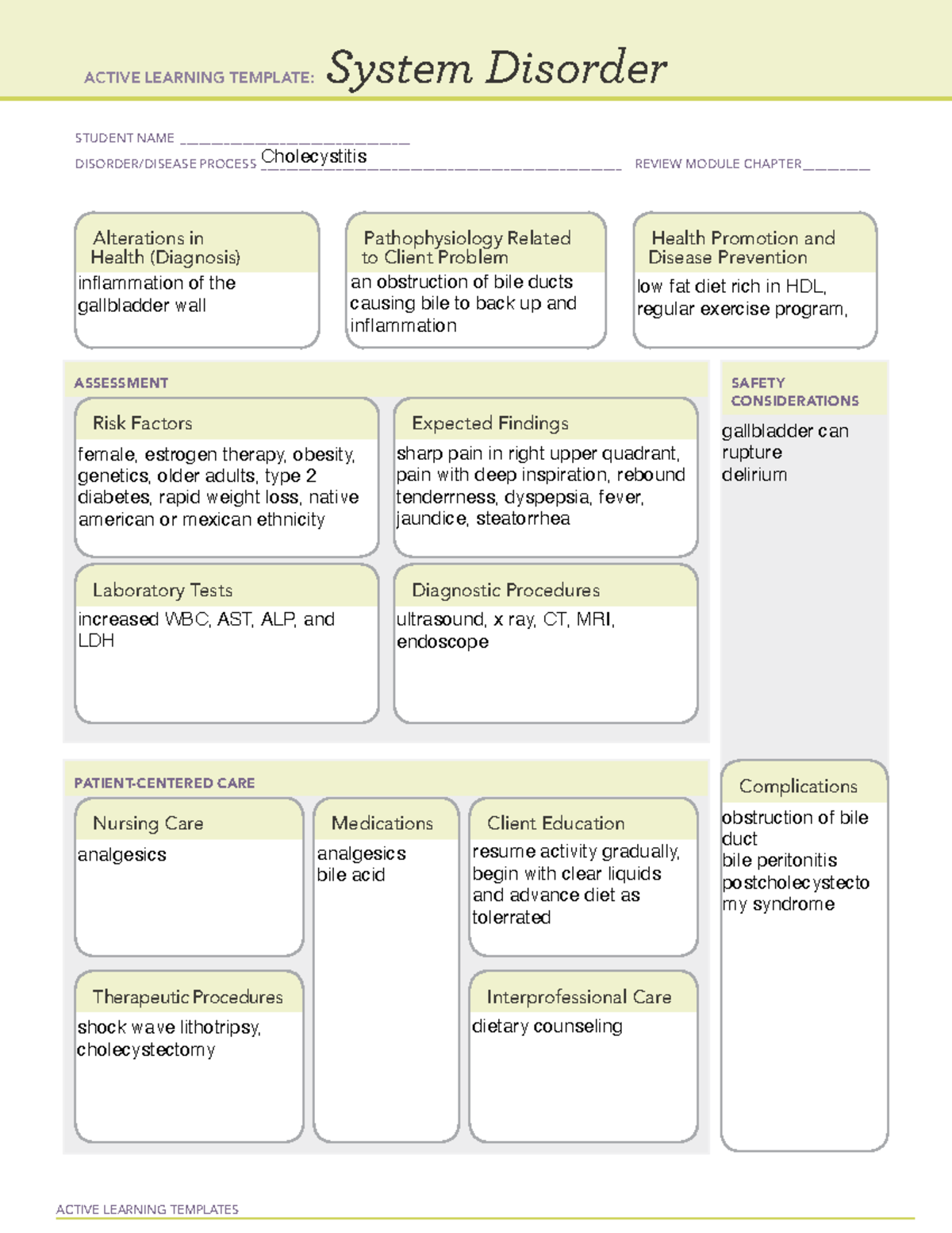 Cholecystittis - ATI Learning Template - ACTIVE LEARNING TEMPLATES ...