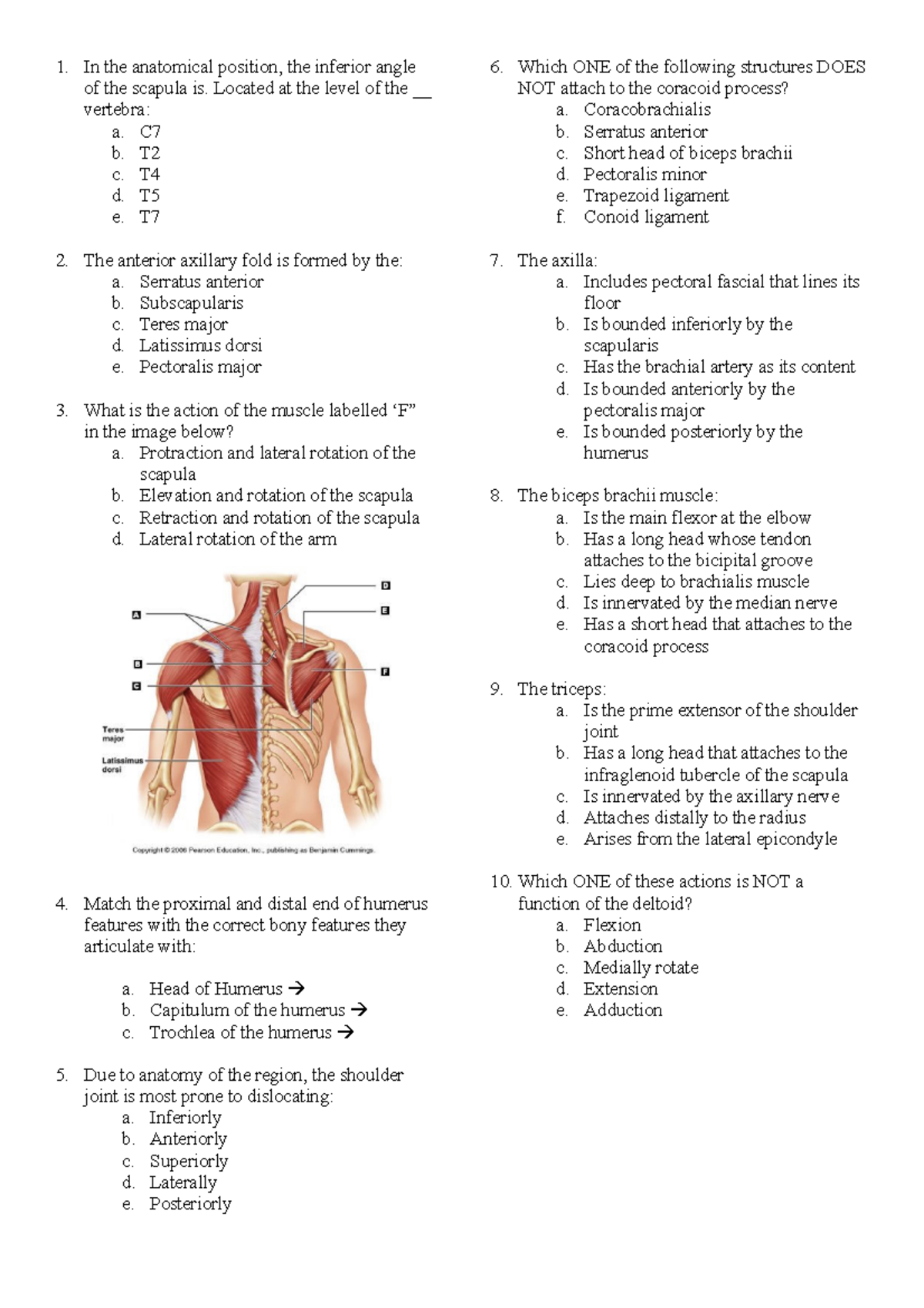 ANAT1001 Upper Limb Questions - ANAT1001 - MQ - Studocu