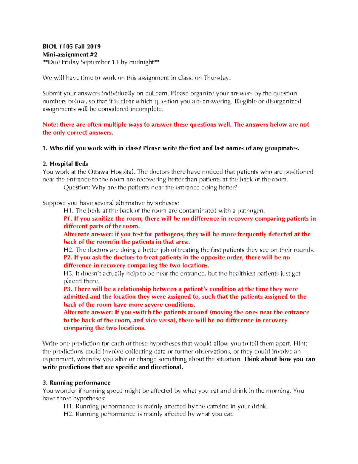 BIOL 1105 mini assignment 2 Solutions - BIOL 1105 Fall 2019 Mini ...