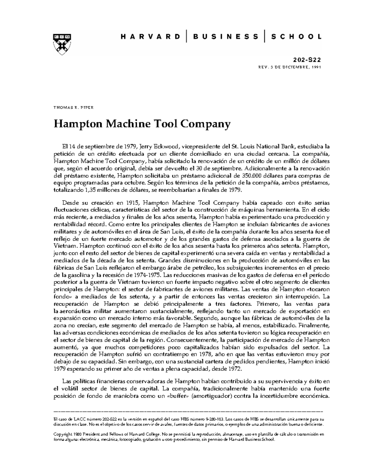 Hampton Machine Tool Company CASO 202S REV. 3 DE DICIEMBRE, 1991