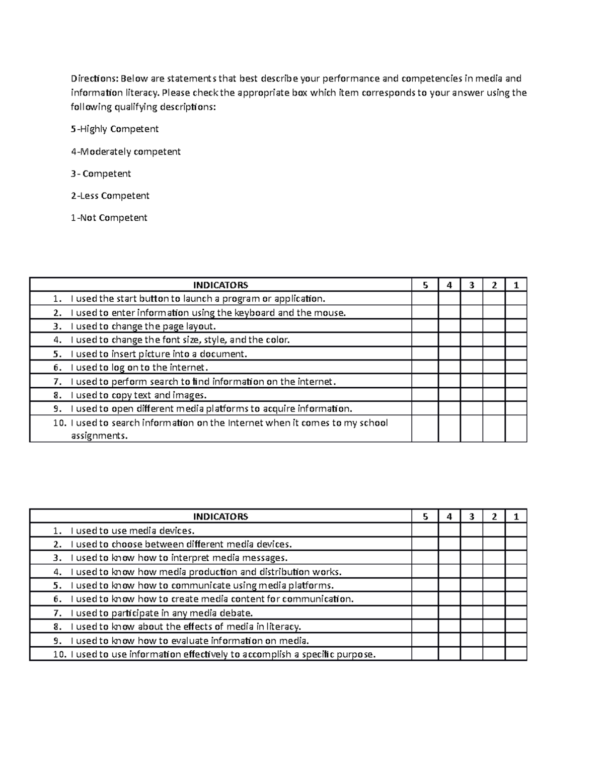 Survey questionnaire - Directions: Below are statements that best ...