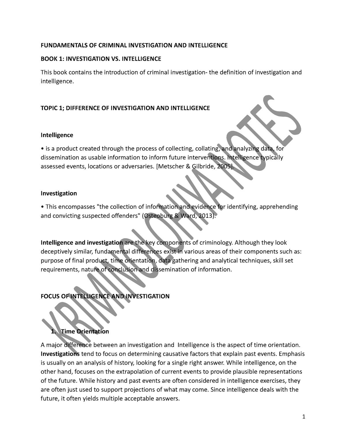 Fundamentals OF Criminal Investigation AND Intelligence - FUNDAMENTALS ...