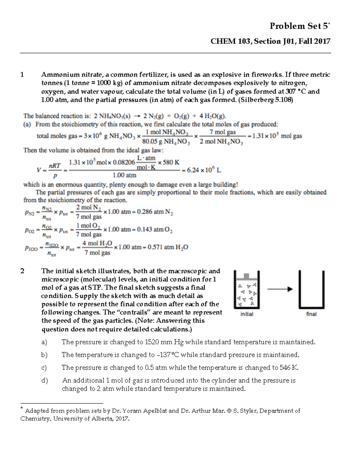 CHEM 103—Problem Set 5 Solutions - Problem Set 5 * CHEM 103, Section ...