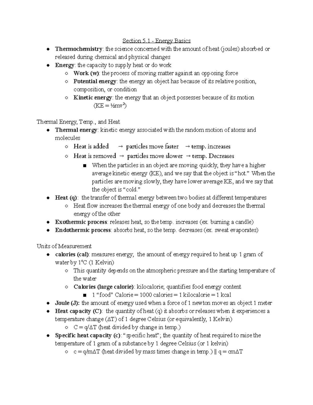 Chapter 5 Thermochemistry - Section 5 - Energy Basics Thermochemistry ...