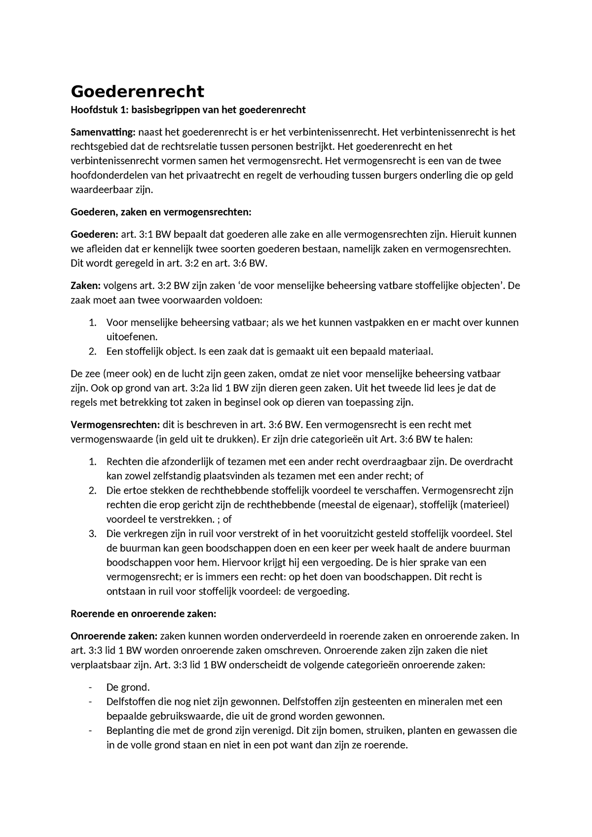 Goederenrecht Samenvatting - Goederenrecht Hoofdstuk 1: Basisbegrippen ...