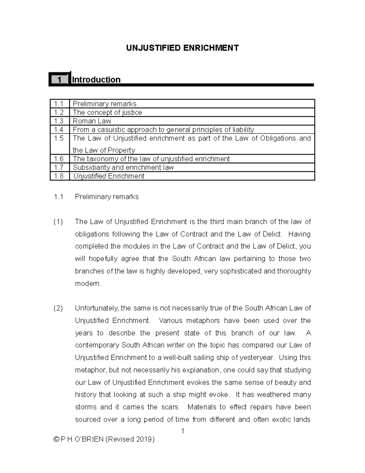 Part1(Introduction) The Law of Unjustified Enrichment UNJUSTIFIED