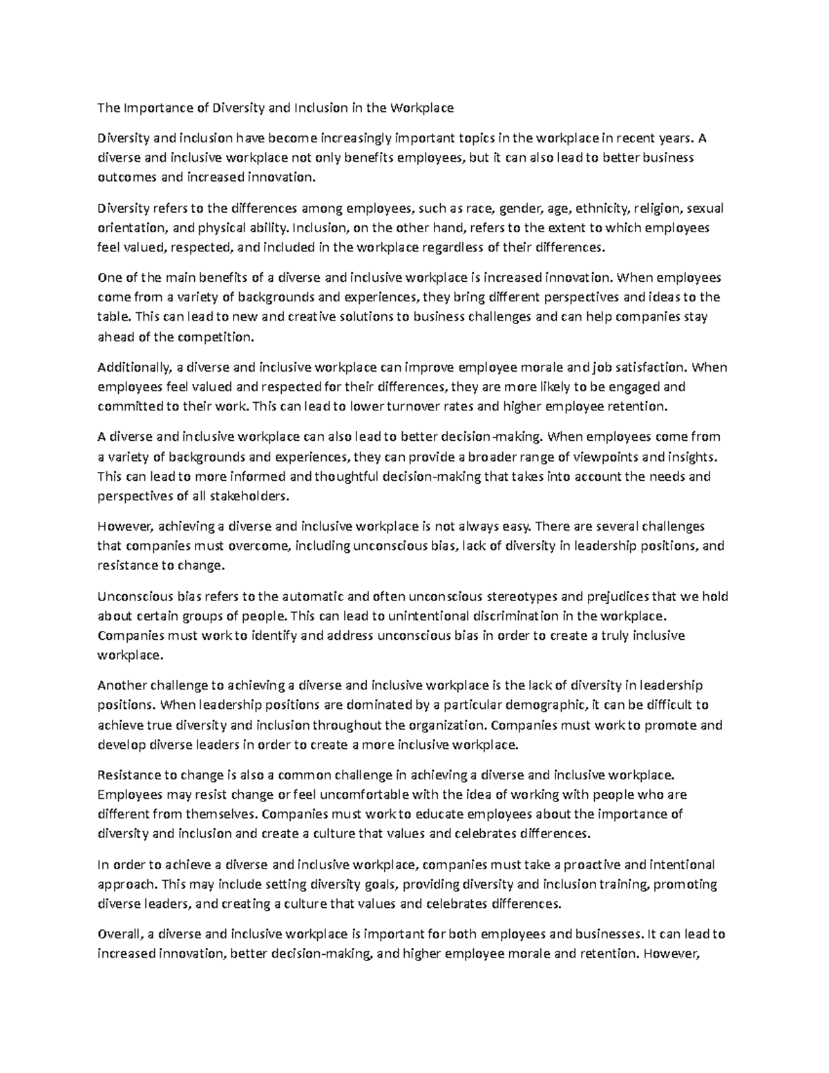 The Importance of Diversity and Inclusion in the Workplace - A diverse ...