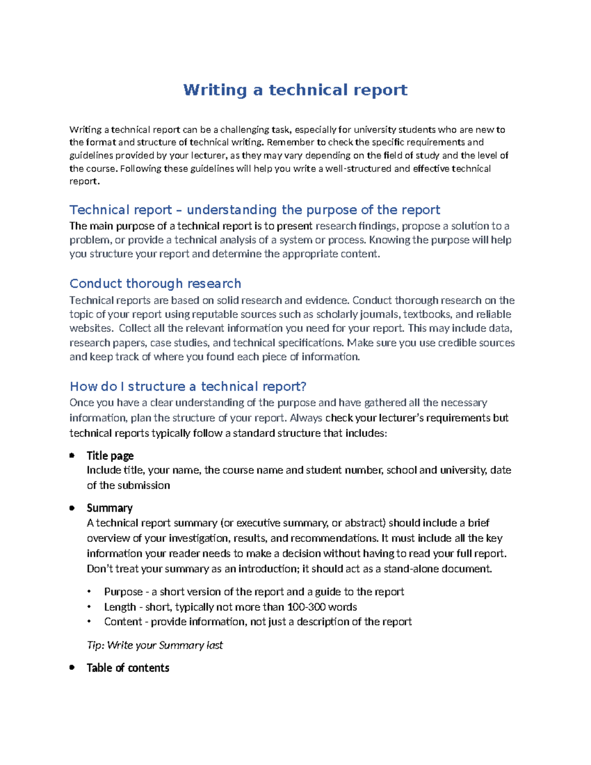 Writing a technical report (SCE subject guide) - Writing a technical ...