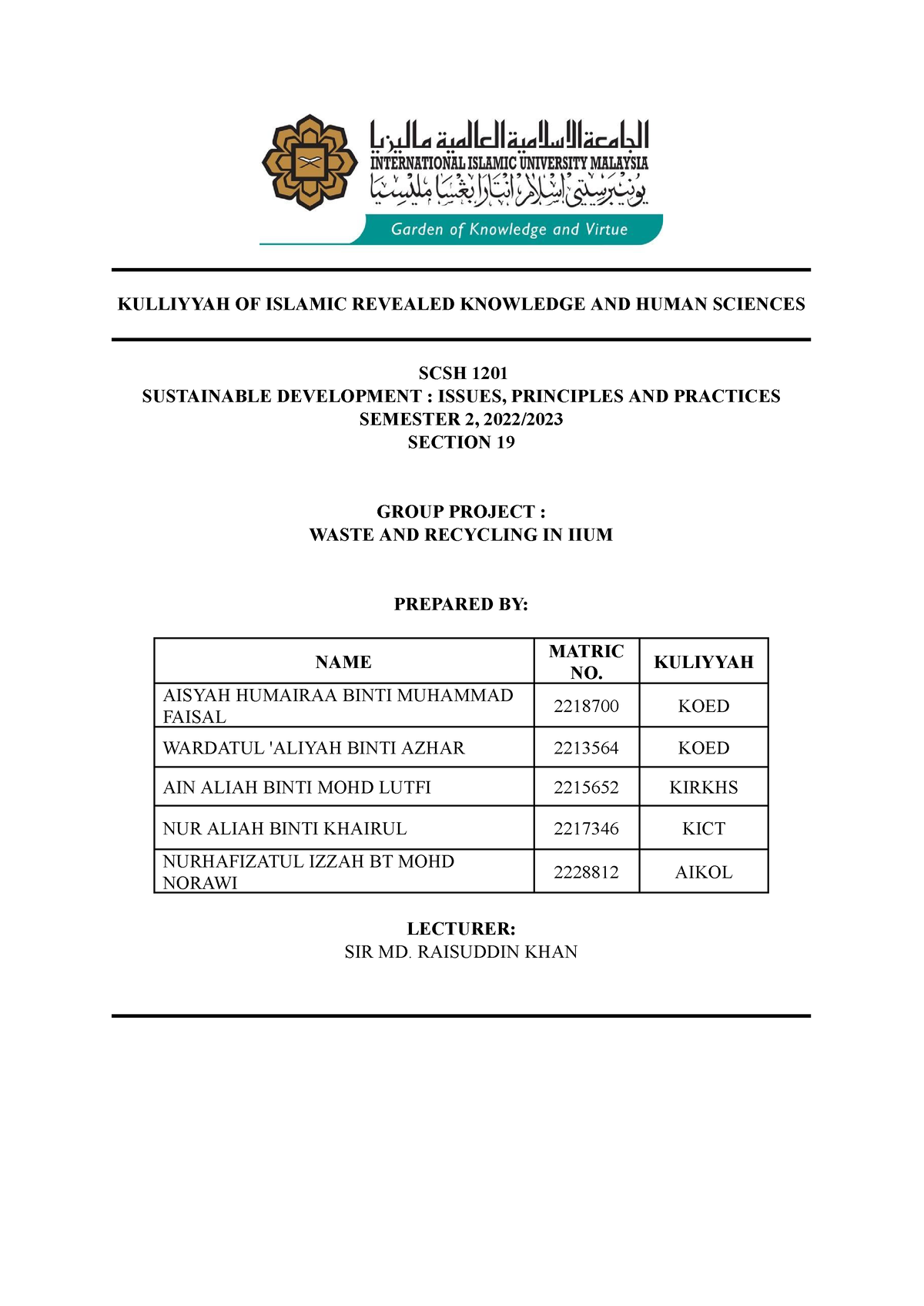 SCSH 1201 - Project Paper Waste AND Recycling IN IIUM ( Modified ...