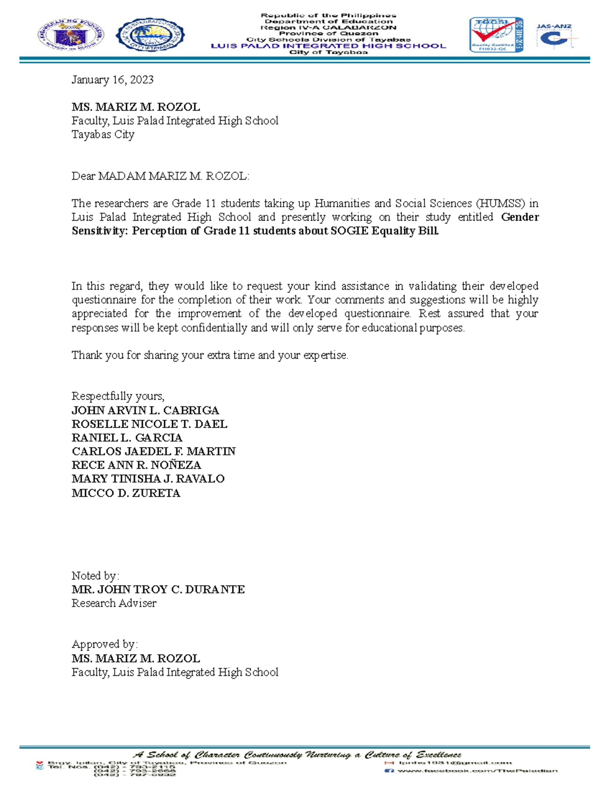 Final Letter-Template - January 16, 2023 MS. MARIZ M. ROZOL Faculty ...