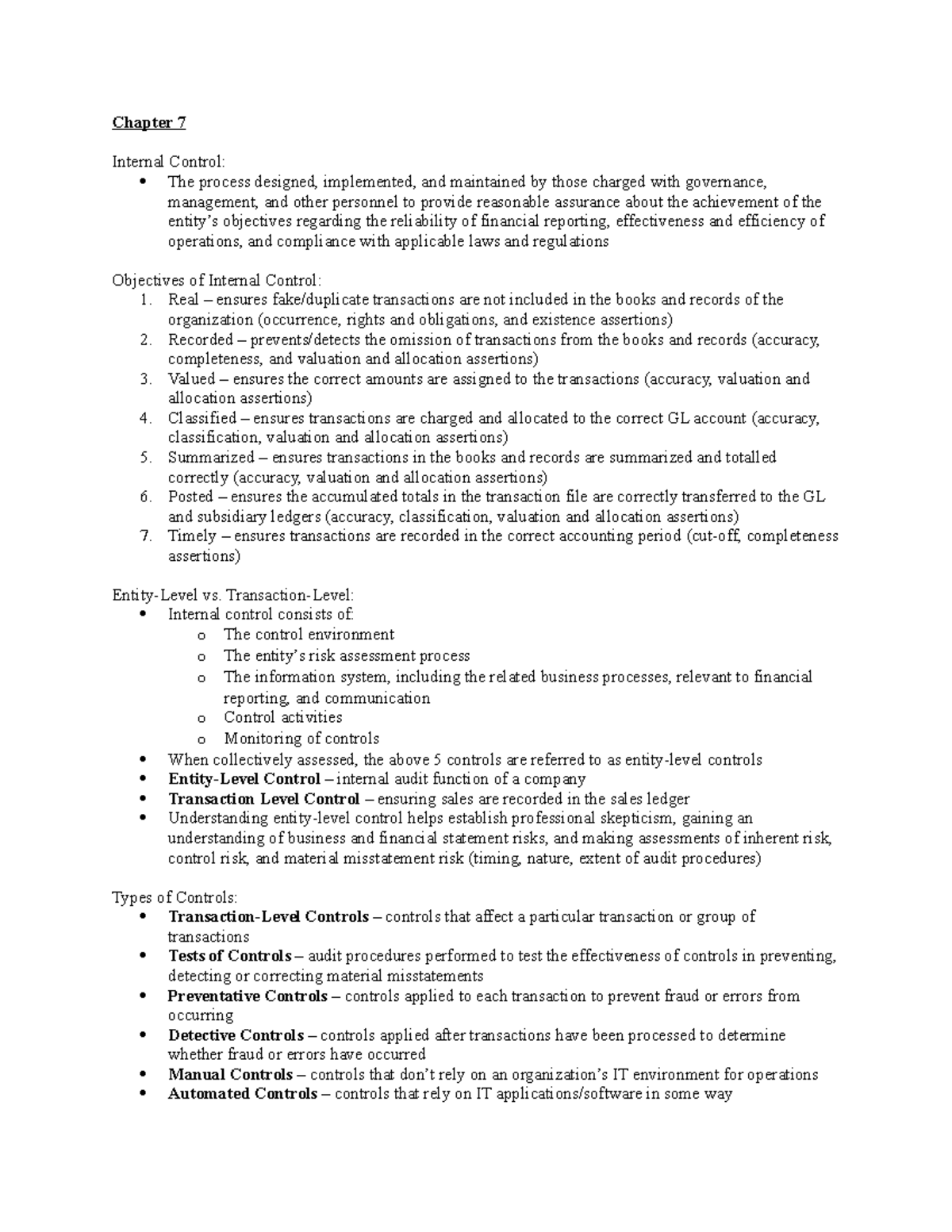 Auditing Test #2 Review - Chapter 7 Internal Control: The process ...