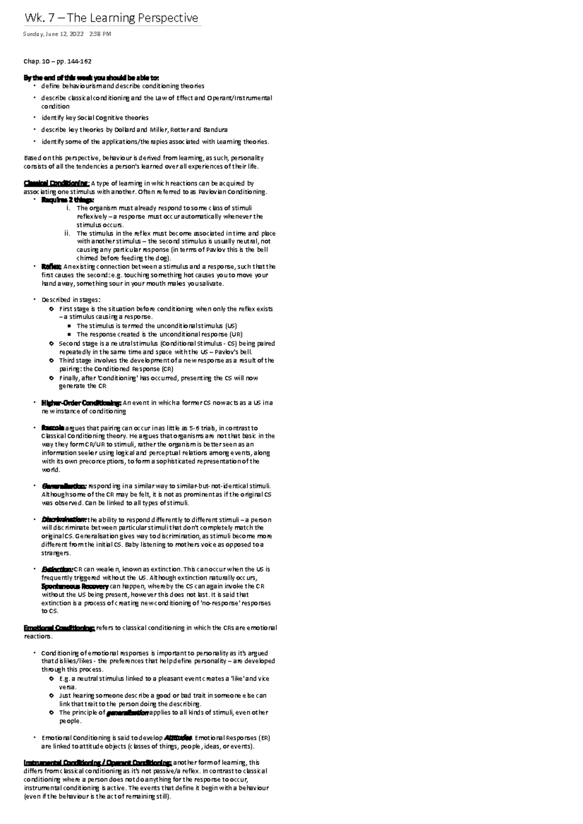 Psychology of Personality - Wk. 7 – The Learning Perspective Sunday ...
