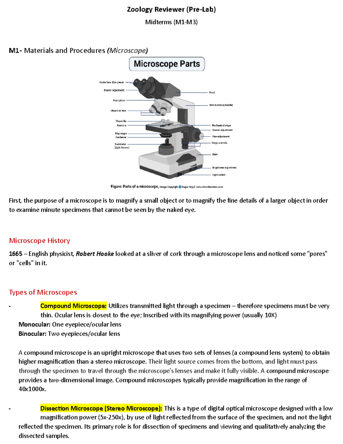 Zoology Pre lab reviewer Zoology Reviewer (PreLab) Midterms (M1M3