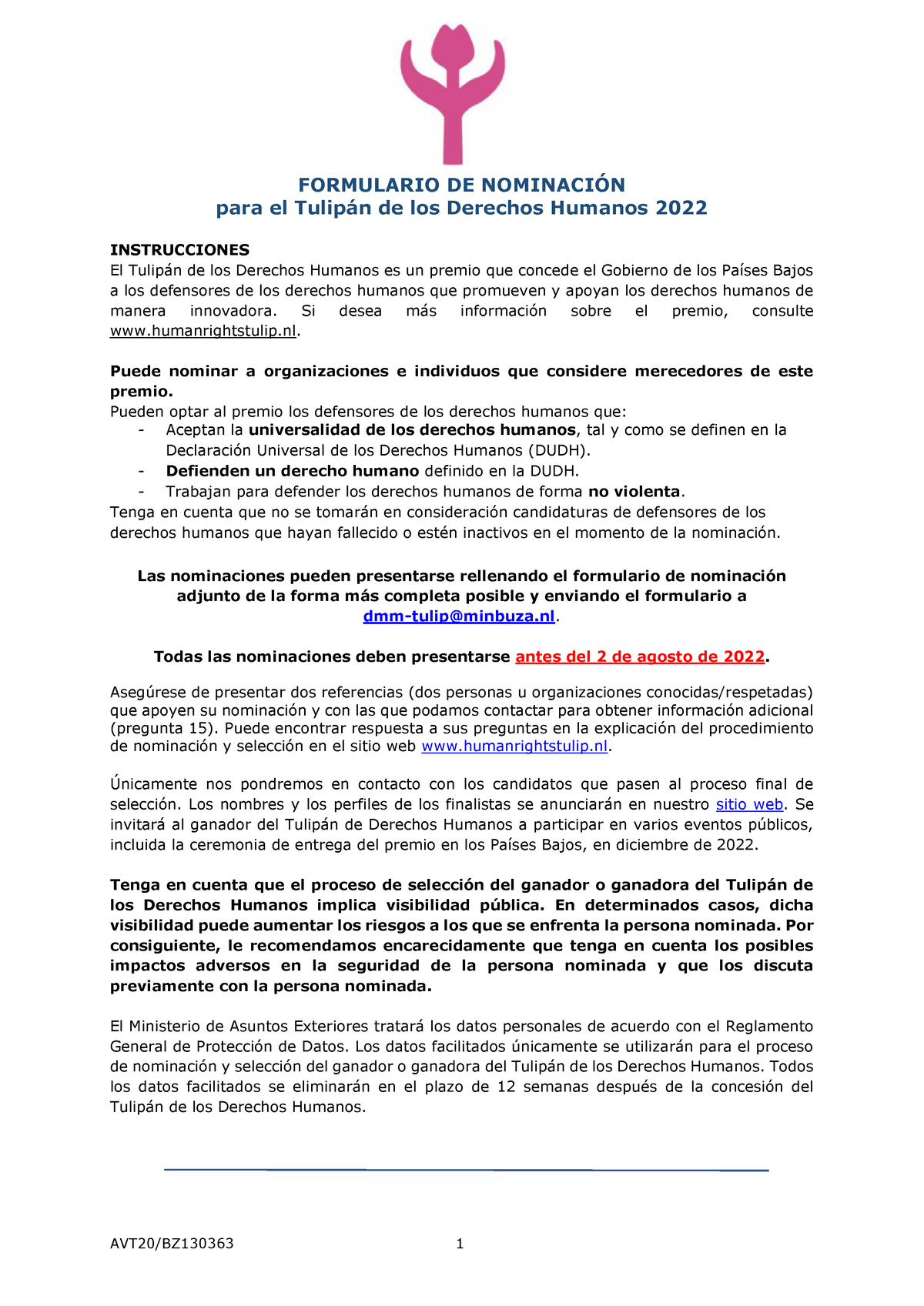 Human+Rights+Tulip+nomination+form ES Pdf - FORMULARIO DE NOMINACI”N ...