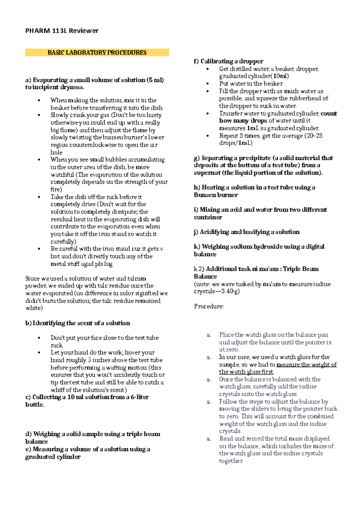 Basic Laboratory Procedures Pharmacology Studocu