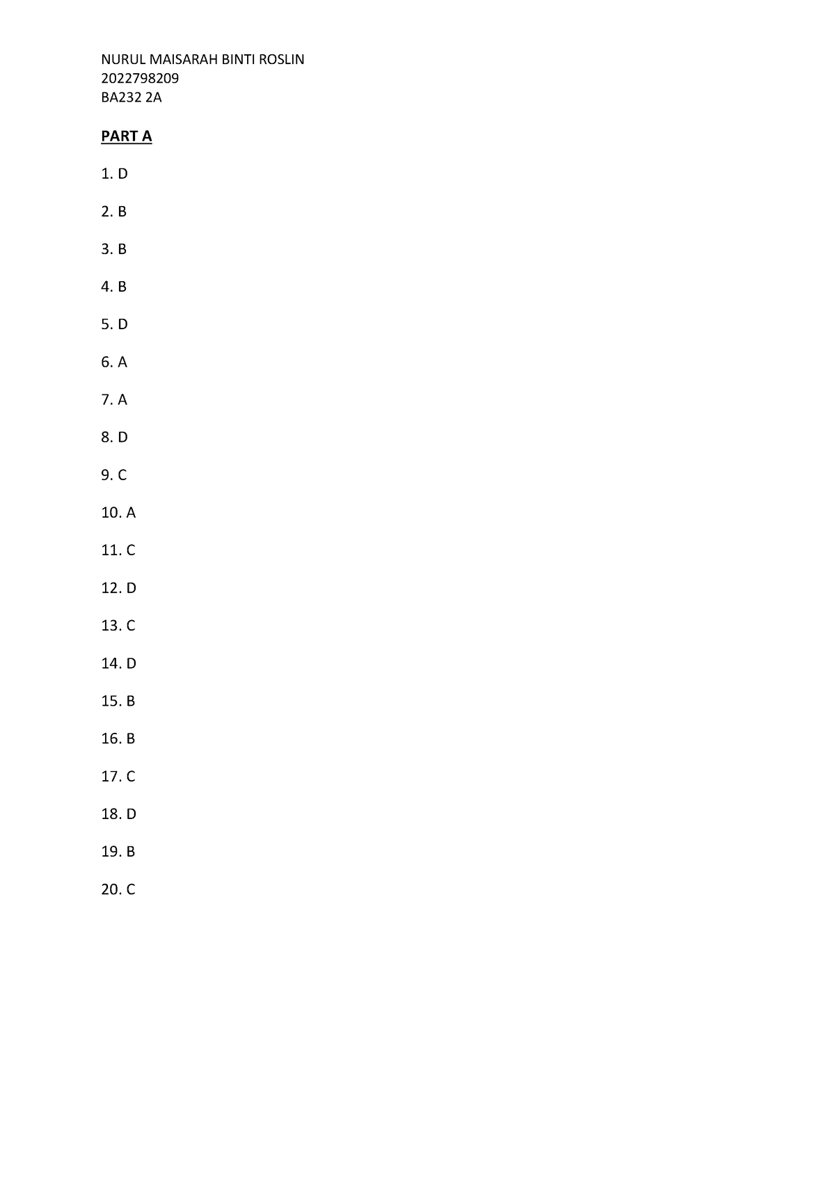HRM Final TEST - Nurul Maisarah Binti Roslin - 2022798209 BA232 2A PART ...