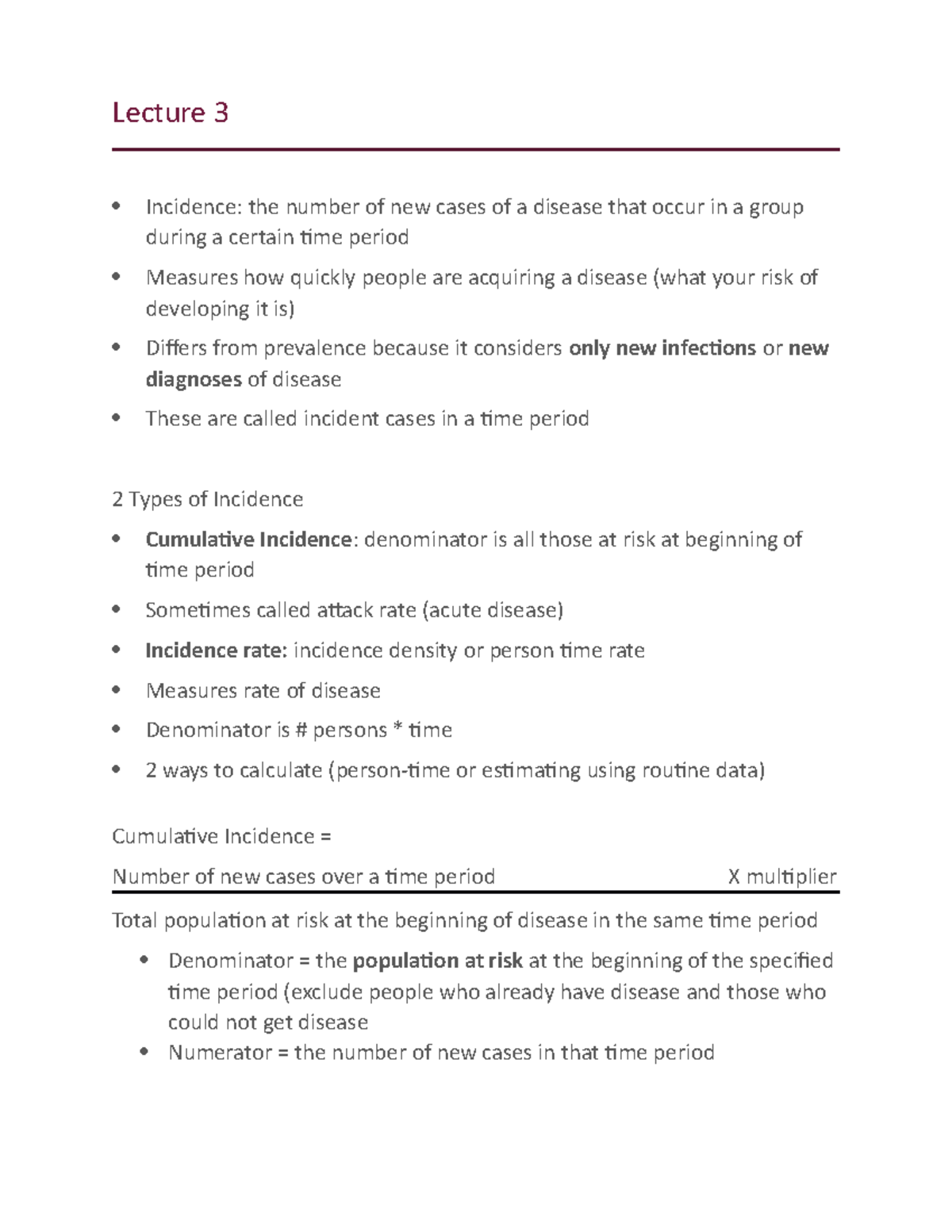 Measuring Disease Frequency 1 - Lecture 3 Incidence: The Number Of New ...