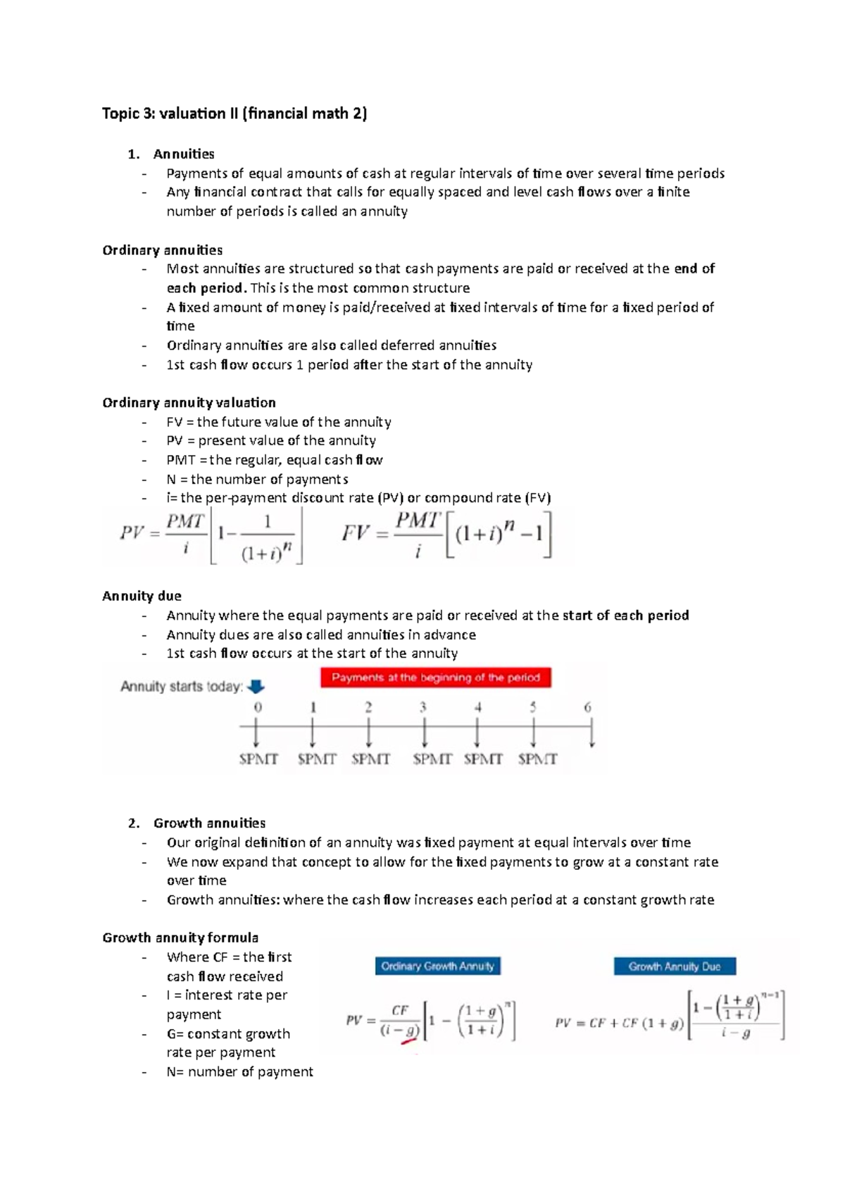 BFF1001 Exam Notes 3 - Topic 3: valuaion II (inancial math 2) 1 ...