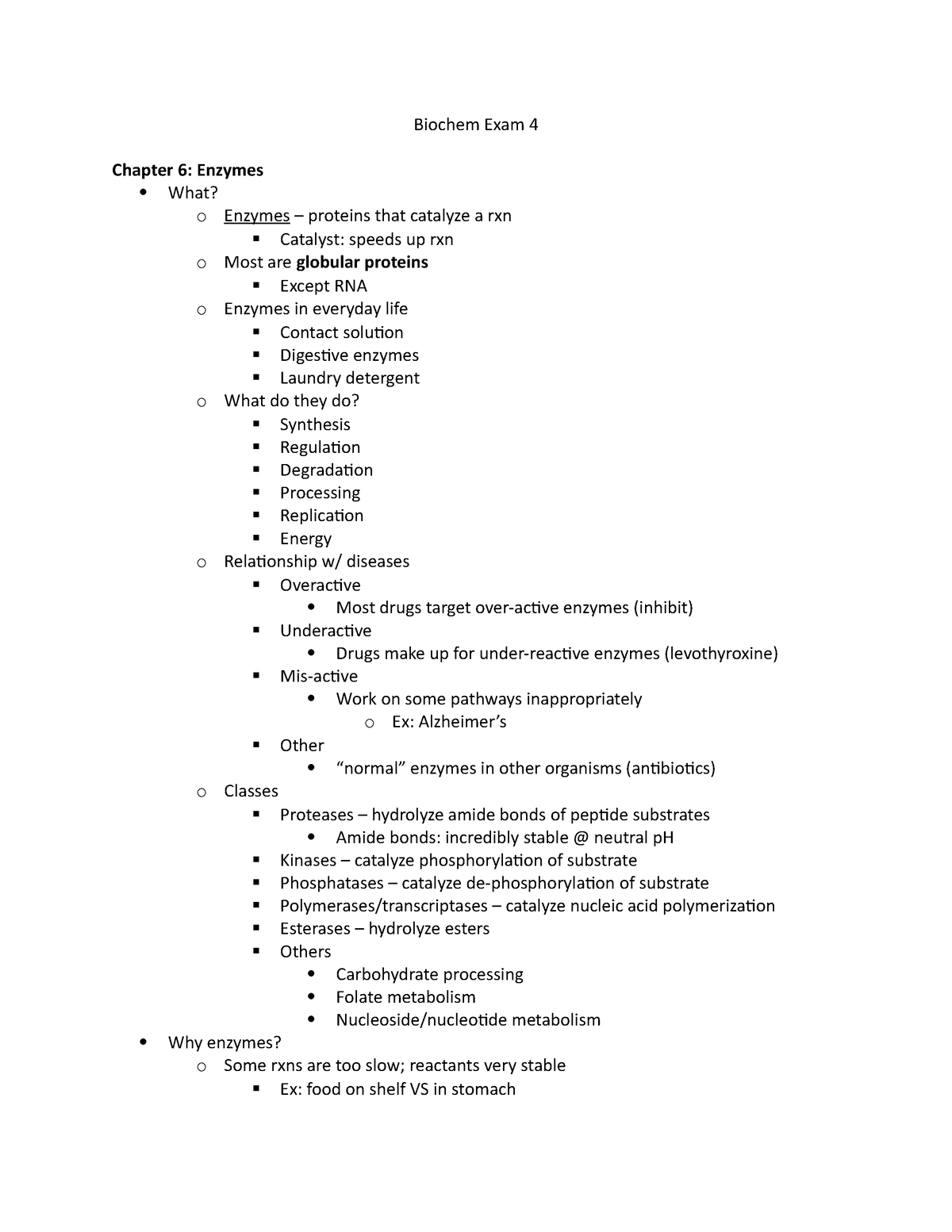 Biochem 1 Final Study Guide - Biochem Exam 4 Chapter 6: Enzymes What? o ...