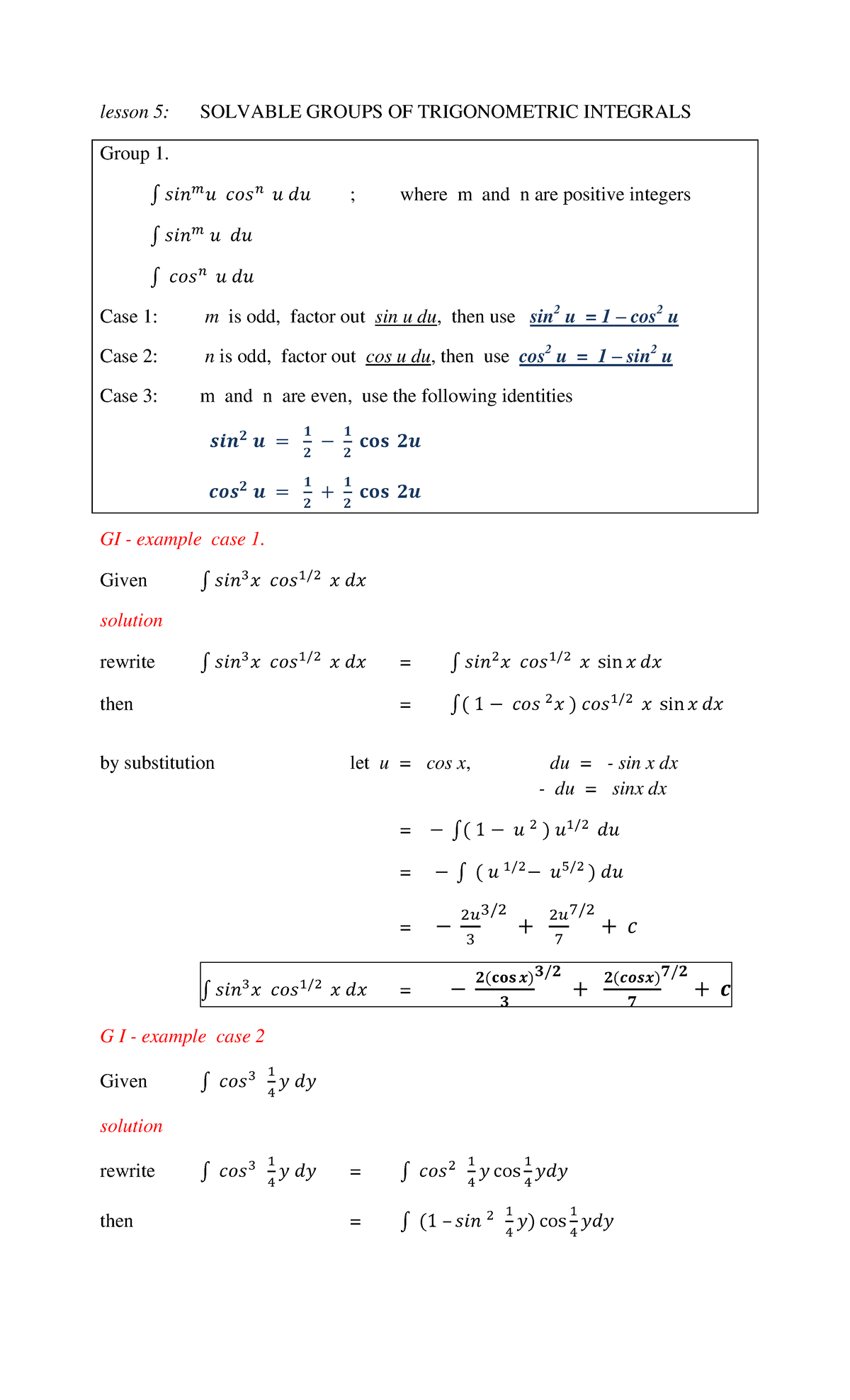 Lesson 5 solvable group trigo integrals 1 - lesson 5: SOLVABLE GROUPS ...
