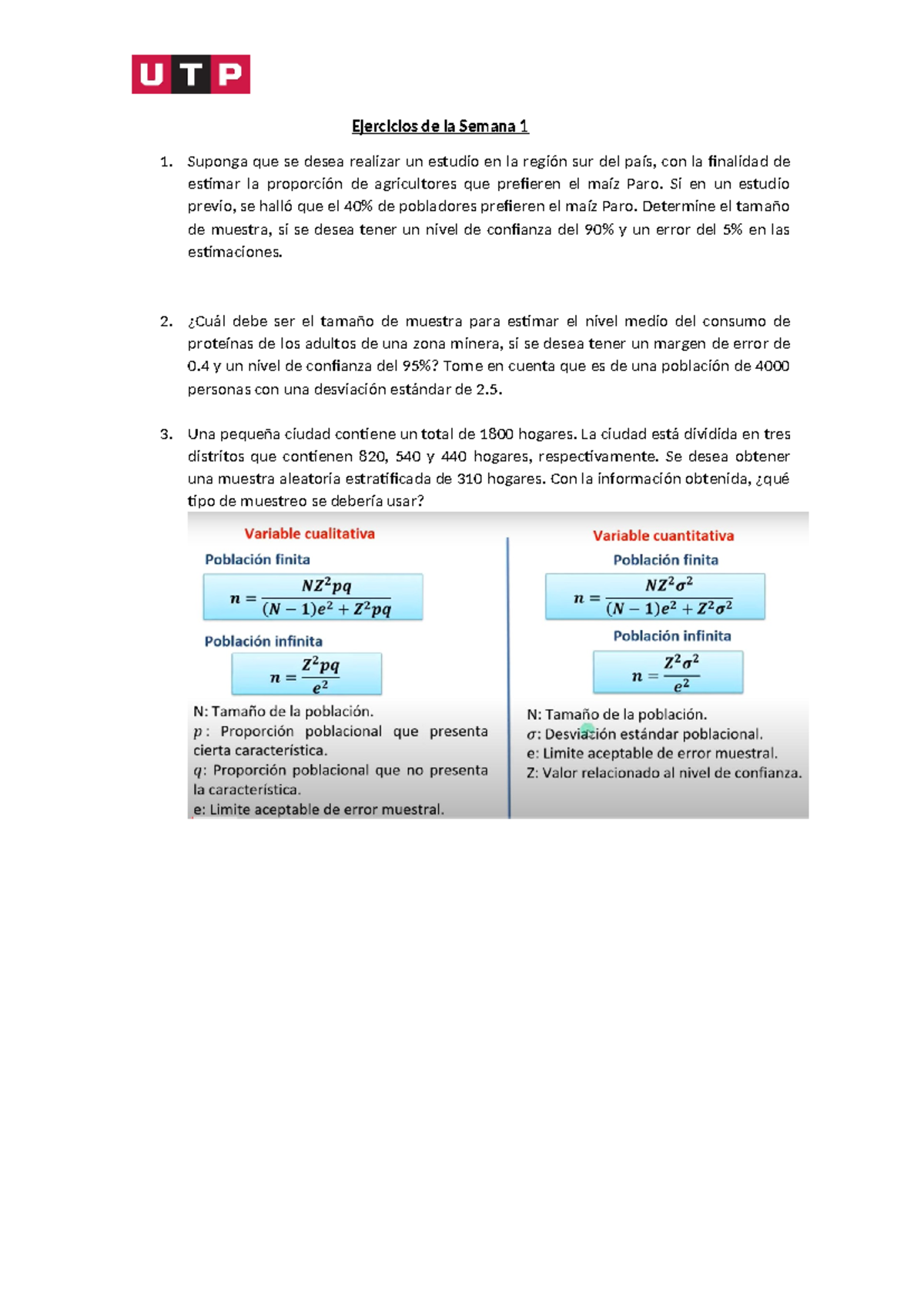 Ejercicios+sema Lkmkfd - Ejercicios de la Semana 1 Suponga que se desea ...