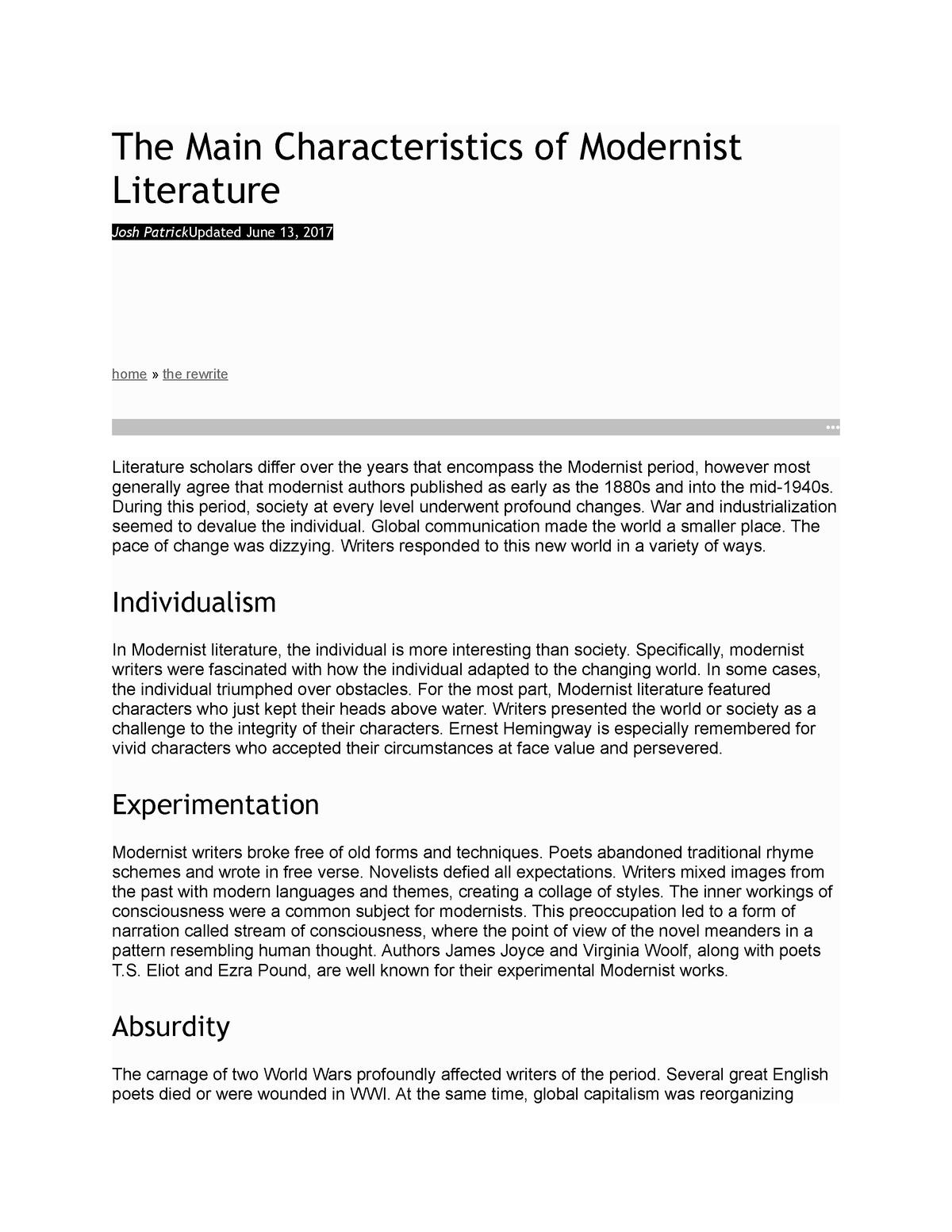 modernist literature dissertation