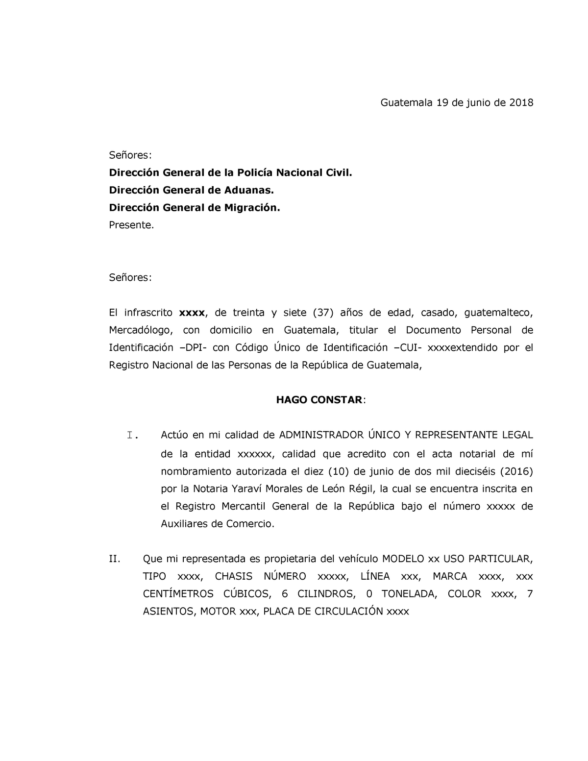 Modelo De Carta Poder Vehículo Para Salir De La Frontera De Gt Guatemala 19 De Junio De 2018 9439