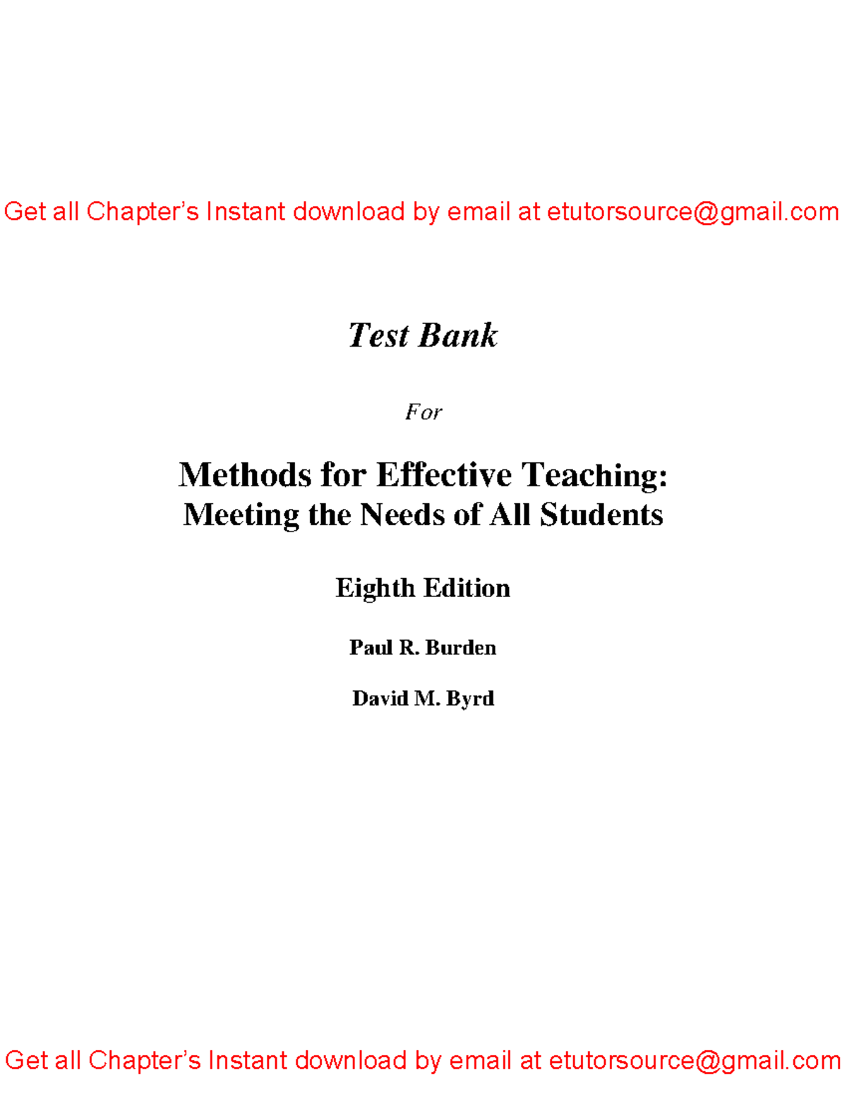 Test Bank For Methods for Effective Teaching Meeting the Needs of All ...