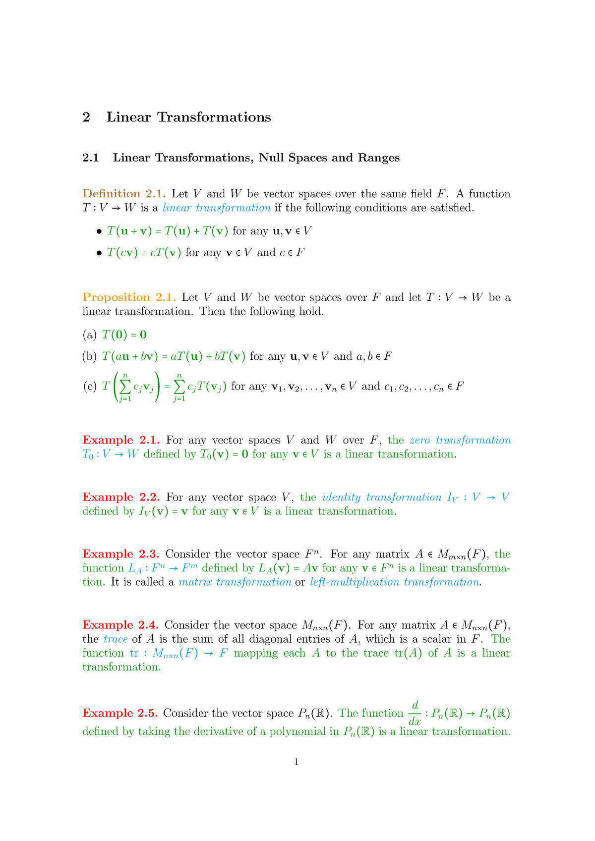 Section 2 Ppl 2 Linear Transformations 2 Linear Transformations Null Spaces And Ranges 5525