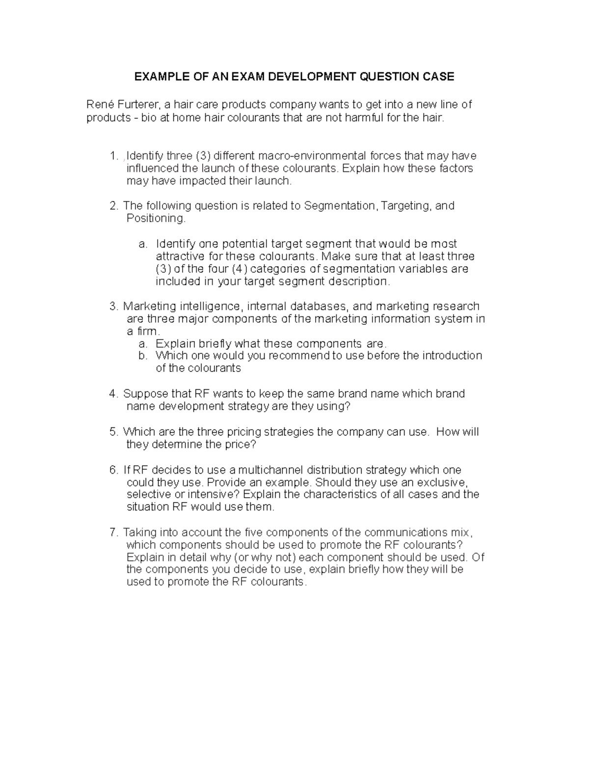 Example of a final exam development question case - EXAMPLE OF AN EXAM ...