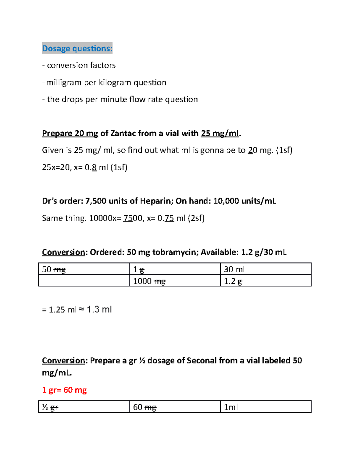 Med calculation - UTA Pharmacology - Dosage questions: conversion ...