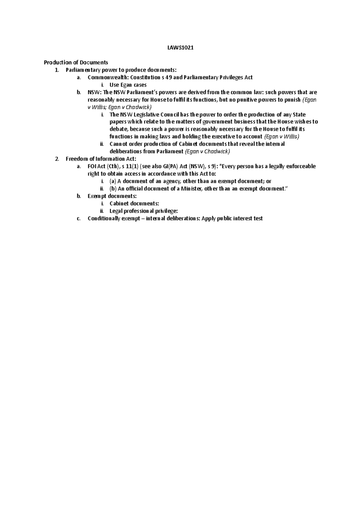 LAWS1021 Production of Documents Scaffold LAWS Production of