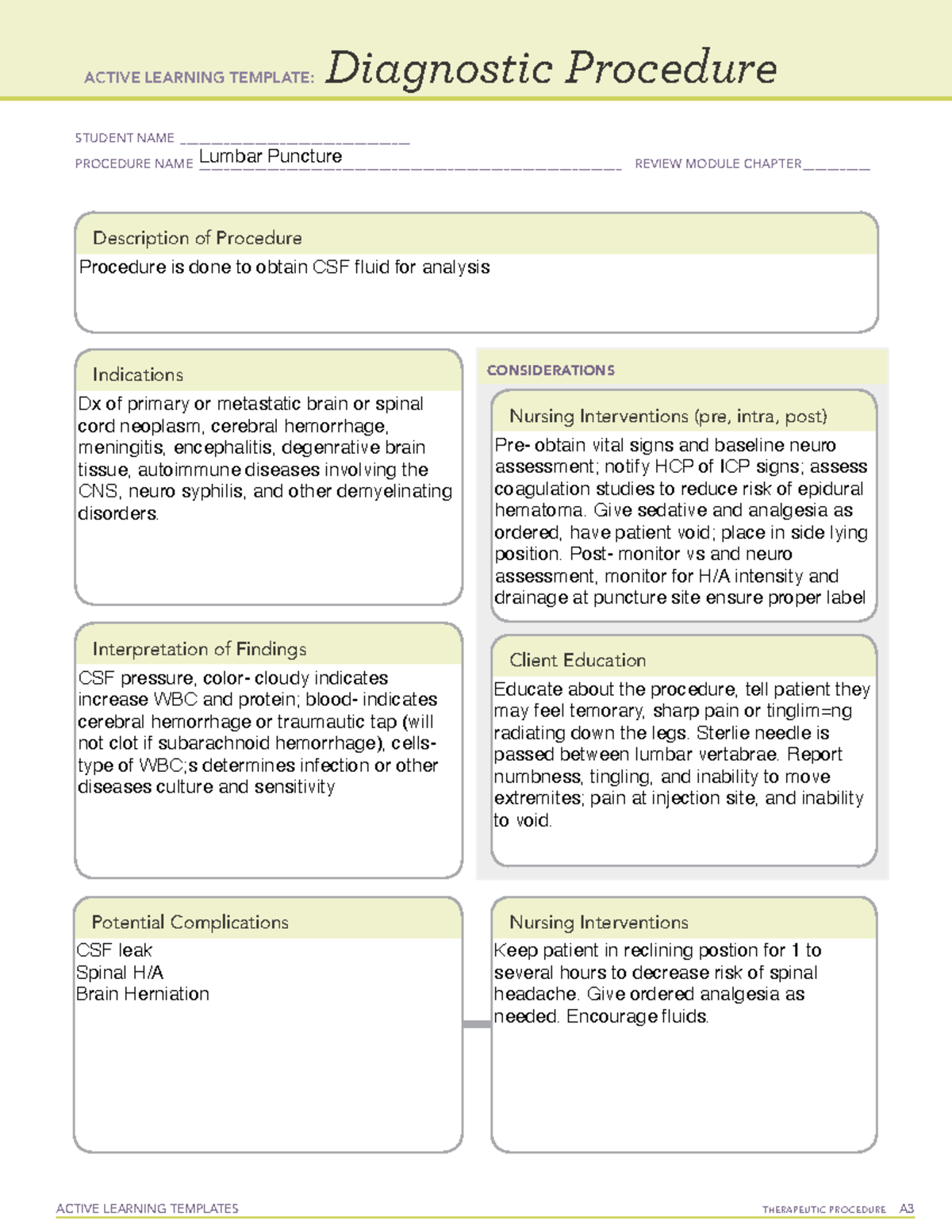 LP - Lumbar puncture - ACTIVE LEARNING TEMPLATES TherapeuTic procedure ...