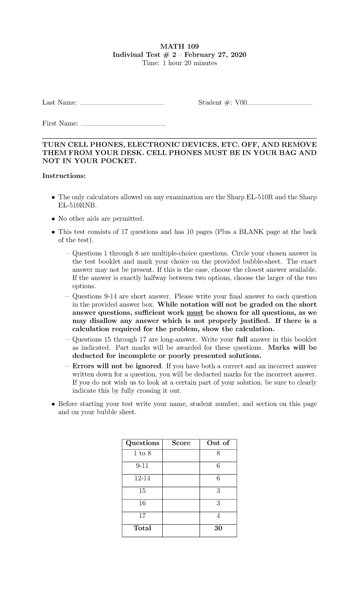 Math 109 Practice Midterm II - MATH 109 Indiviual Test # 2–February 27 ...