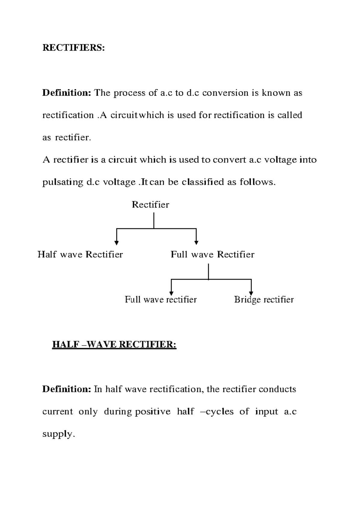 Rectifiers RECTIFIERS Definition The process of a to d conversion