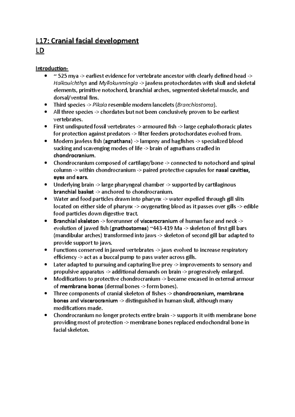 L17 Cranial development notes - L17: Cranial facial development LD ...