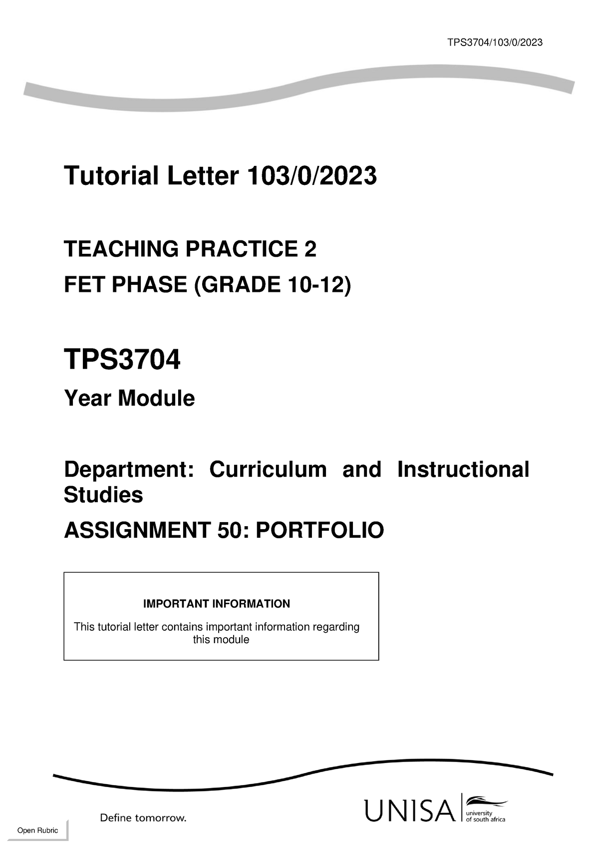 TPS3704 2023 TL 103 - Portfolio - TPS3704/103/0/202 3 Tutorial Letter ...