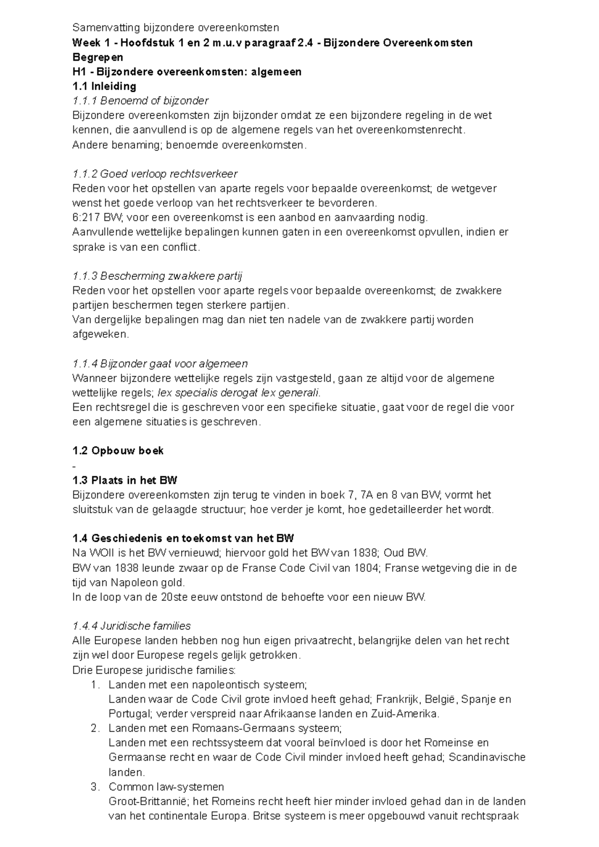 Samenvatting Bijzondere Overeenkomsten - U Paragraaf 2 - Bijzondere ...